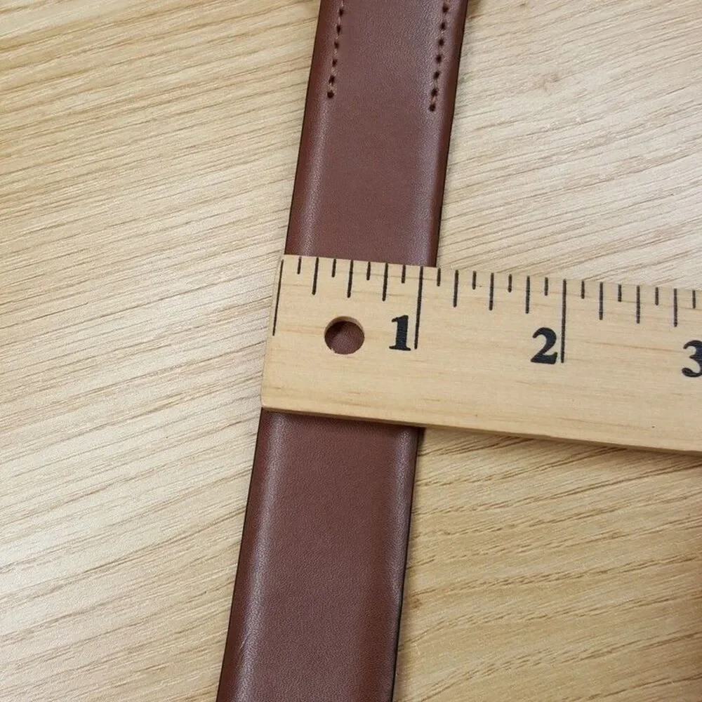CALVIN KLEIN Belt Mens Size 42 Brown Cognac Genuine Leather Silver Logo Buckle
